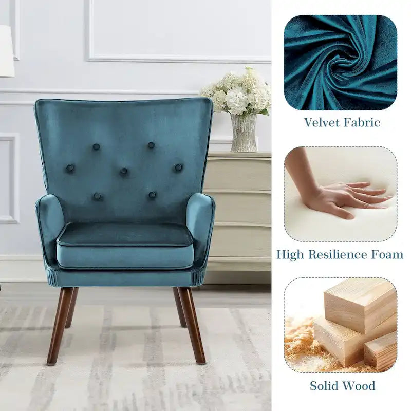 Modern Upholstered Velvet Wingback Accent Arm Chair, Set of 2 - 36.6 H x 28 W x 28.4 D