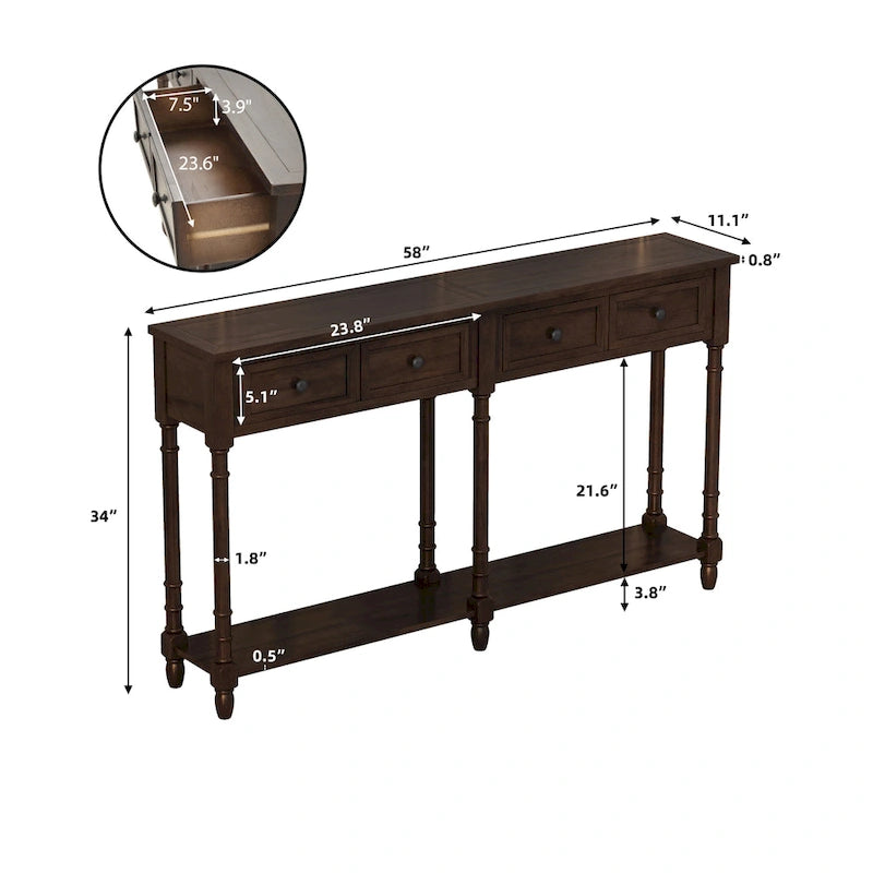 Entryway Console Table with Two Storage Drawers and Bottom Shelf