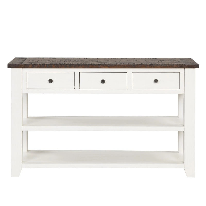 48 Solid Pine Wood Top Console Table, Modern Entryway Sofa Side Table with 3 Storage Drawers and 2 Shelves. Easy to Assemble