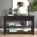 48 Solid Pine Wood Top Console Table, Modern Entryway Sofa Side Table with 3 Storage Drawers and 2 Shelves. Easy to Assemble