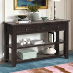 48 Solid Pine Wood Top Console Table, Modern Entryway Sofa Side Table with 3 Storage Drawers and 2 Shelves. Easy to Assemble