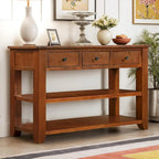 48 Solid Pine Wood Top Console Table, Modern Entryway Sofa Side Table with 3 Storage Drawers and 2 Shelves. Easy to Assemble