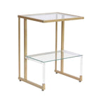 Grondin Contemporary Style 2-Tier End Table Sofa Side Table with Tempered Glass Shelves and Metal Frame