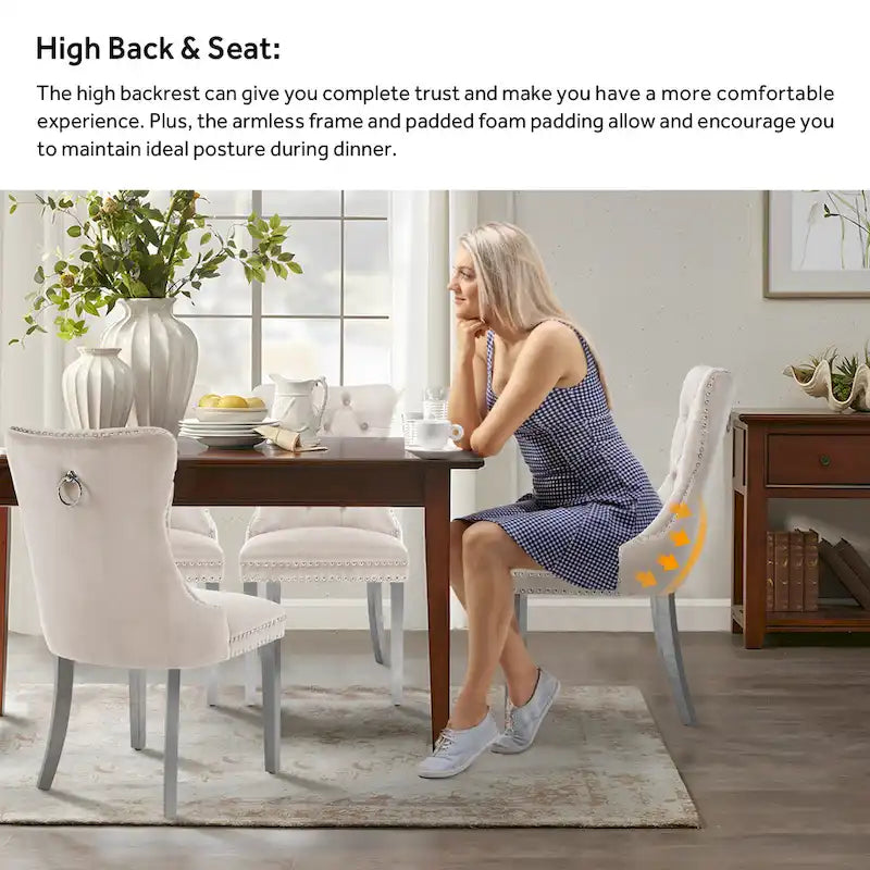 Upholstered Tufted Velvet Dining Chair with Solid Wood Legs Set of 6