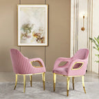 Armchairs Velvet Upholstered Side Chairs with Fox-EyeArmrests and Mirror Stainless Steel Legs