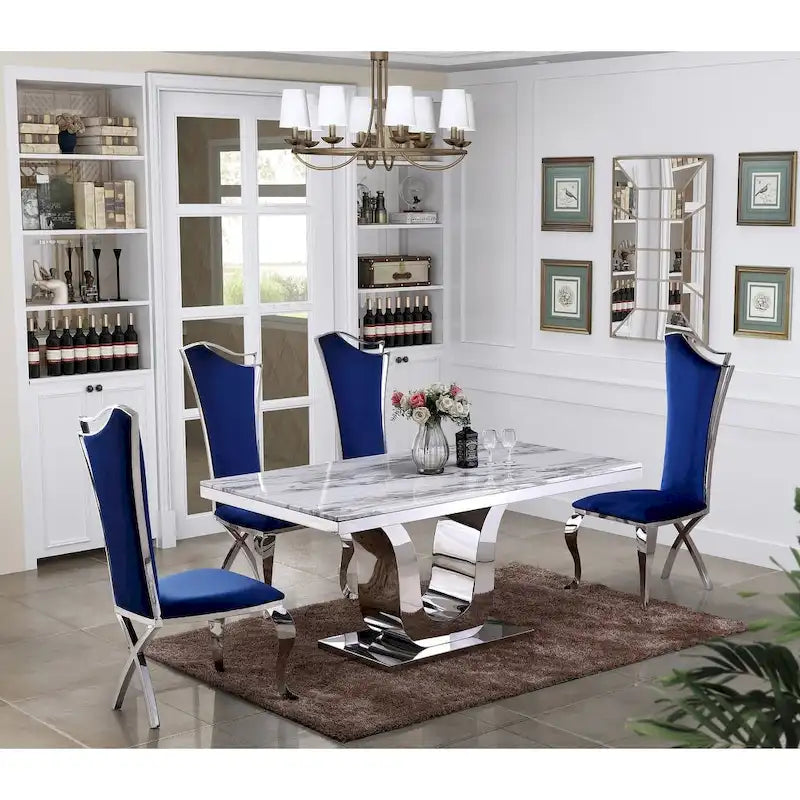 Best Quality Furniture Luxe White Genuine Marble 5pc Dining Set
