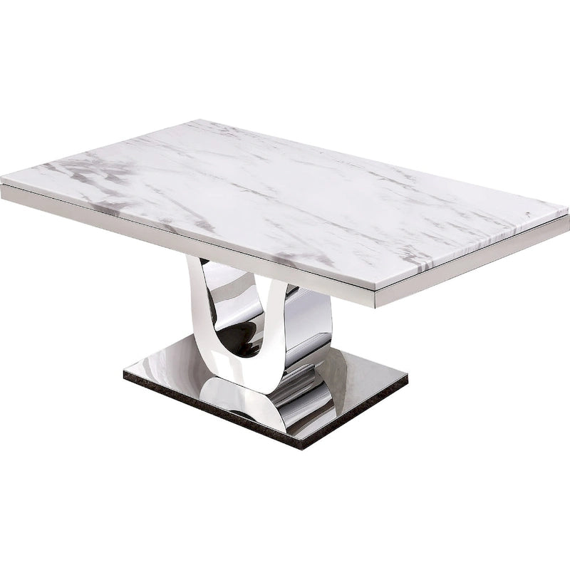 Best Quality Furniture Luxe White Genuine Marble 5pc Dining Set