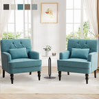 Set of 2 Arm Chair Upholstered Button Tufted Accent Chair with Lumbar Pillow Beige/ Grey/ Light Blue