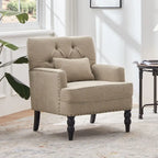 Set of 2 Arm Chair Upholstered Button Tufted Accent Chair with Lumbar Pillow Beige/ Grey/ Light Blue