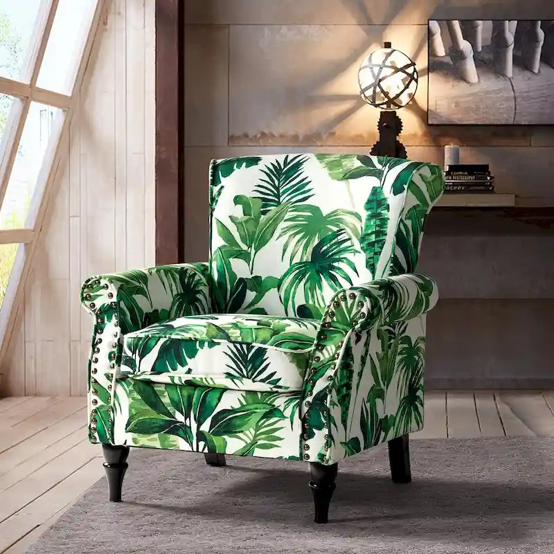 Nyctelius Traditional Polyester Accent Chair with Rolled Arms and Nailhead Trim by HULALA HOME