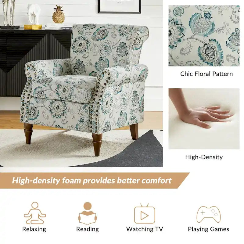 Nyctelius Traditional Polyester Accent Chair with Rolled Arms and Nailhead Trim by HULALA HOME