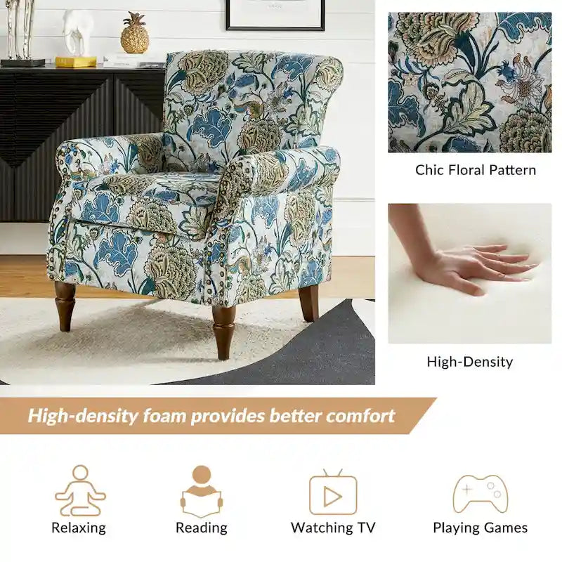 Nyctelius Traditional Polyester Accent Chair with Rolled Arms and Nailhead Trim by HULALA HOME