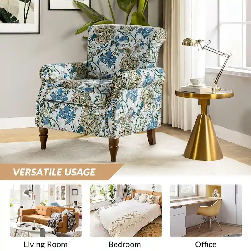 Nyctelius Traditional Polyester Accent Chair with Rolled Arms and Nailhead Trim by HULALA HOME