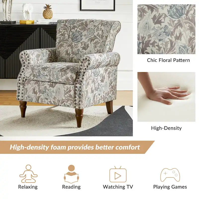 Nyctelius Traditional Polyester Accent Chair with Rolled Arms and Nailhead Trim by HULALA HOME