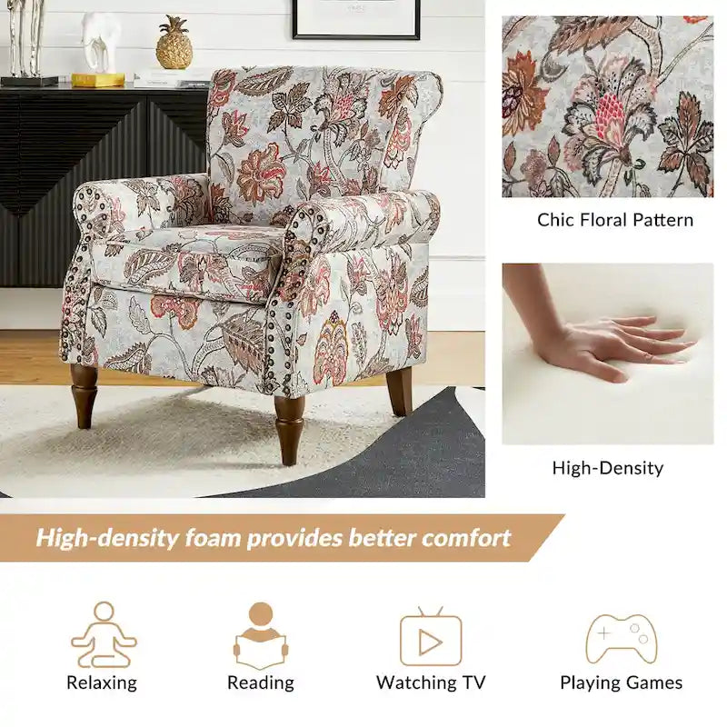 Nyctelius Traditional Polyester Accent Chair with Rolled Arms and Nailhead Trim by HULALA HOME
