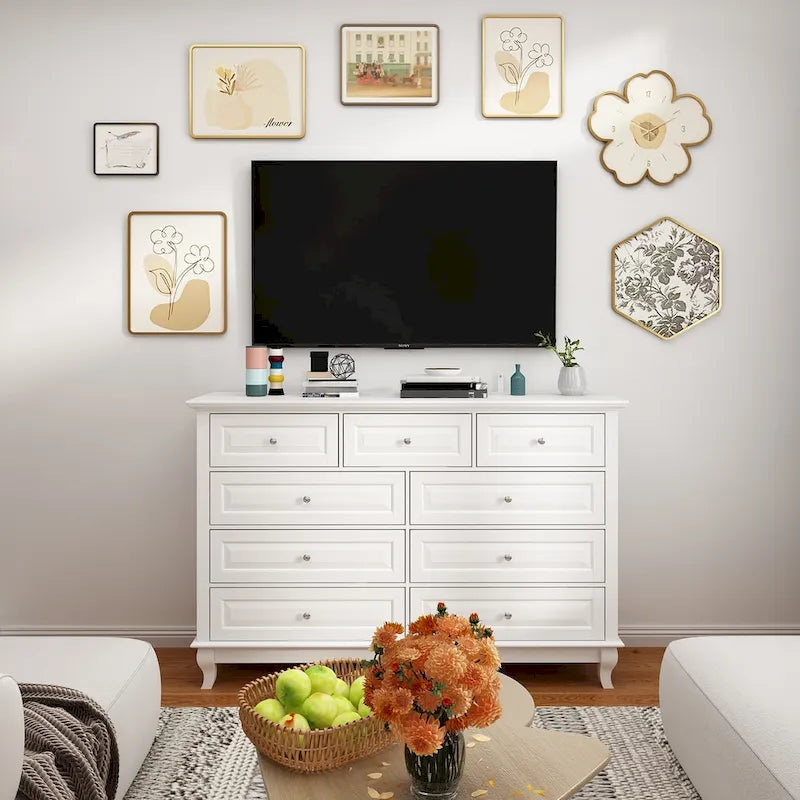 9-Drawer Dresser with Solid Wood Legs Chest Of Drawers Lacquer Console