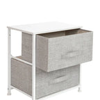 2 Drawer Storage Stand with Wood Top & Dark Fabric Pull Drawers