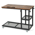 C Shaped End Table Height Adjustable Mobile Couch Desk with Wheels