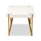 White & Gold Coffee Table - Rectangular with Angled Metal Legs (43.5")