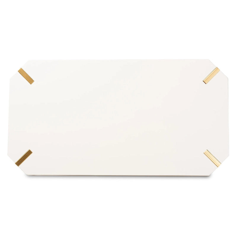 White & Gold Coffee Table - Rectangular with Angled Metal Legs (43.5")