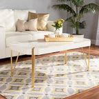 White & Gold Coffee Table - Rectangular with Angled Metal Legs (43.5")