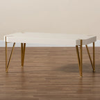 White & Gold Coffee Table - Rectangular with Angled Metal Legs (43.5")