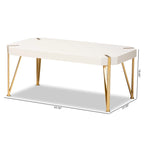 White & Gold Coffee Table - Rectangular with Angled Metal Legs (43.5")