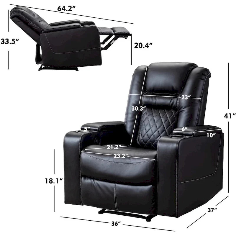 Breathable Leather Home Theater Seating with with USB Ports and Cup Holders