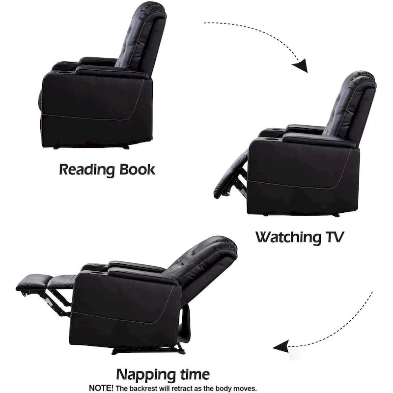 Breathable Leather Home Theater Seating with with USB Ports and Cup Holders