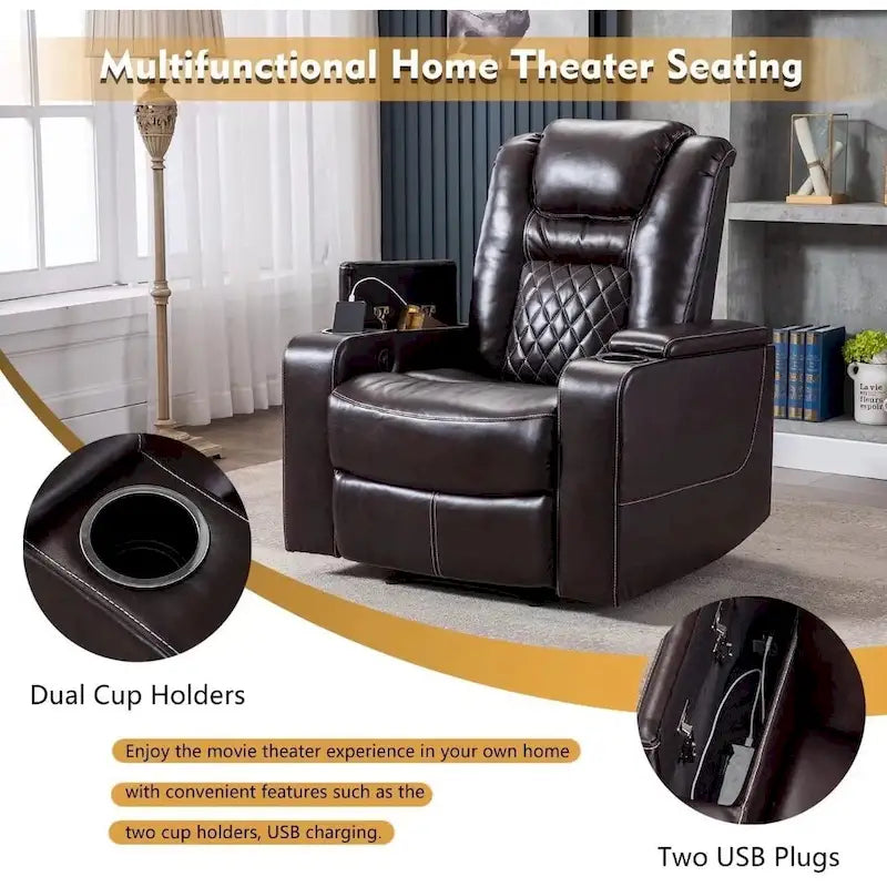 Breathable Leather Home Theater Seating with with USB Ports and Cup Holders