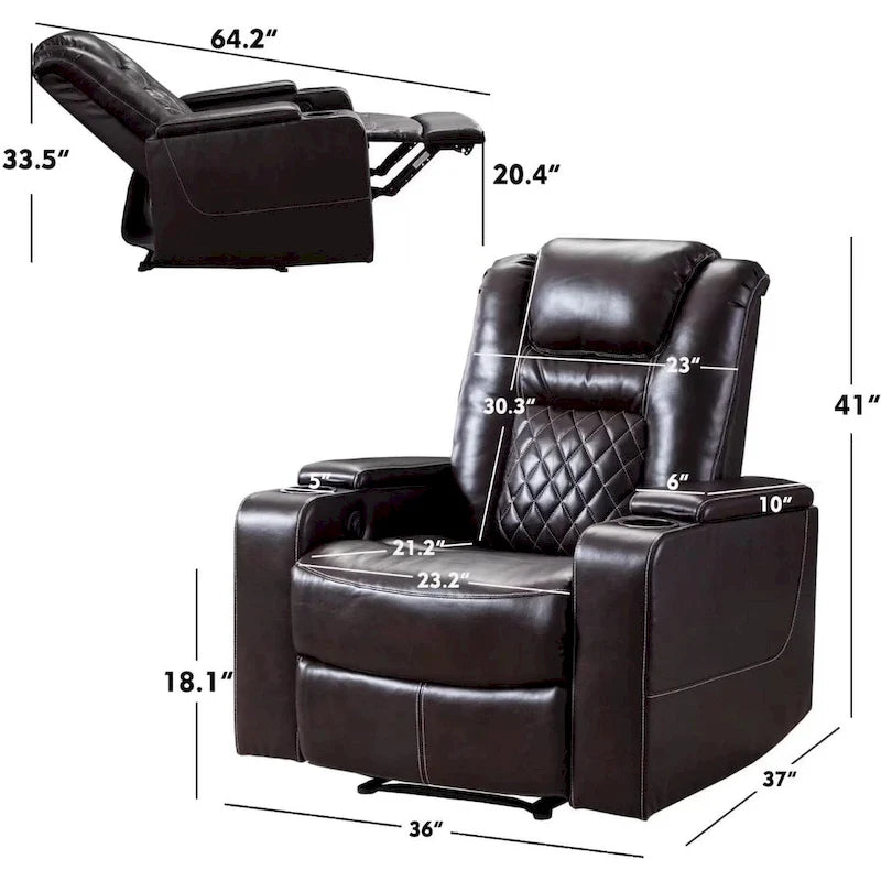 Breathable Leather Home Theater Seating with with USB Ports and Cup Holders