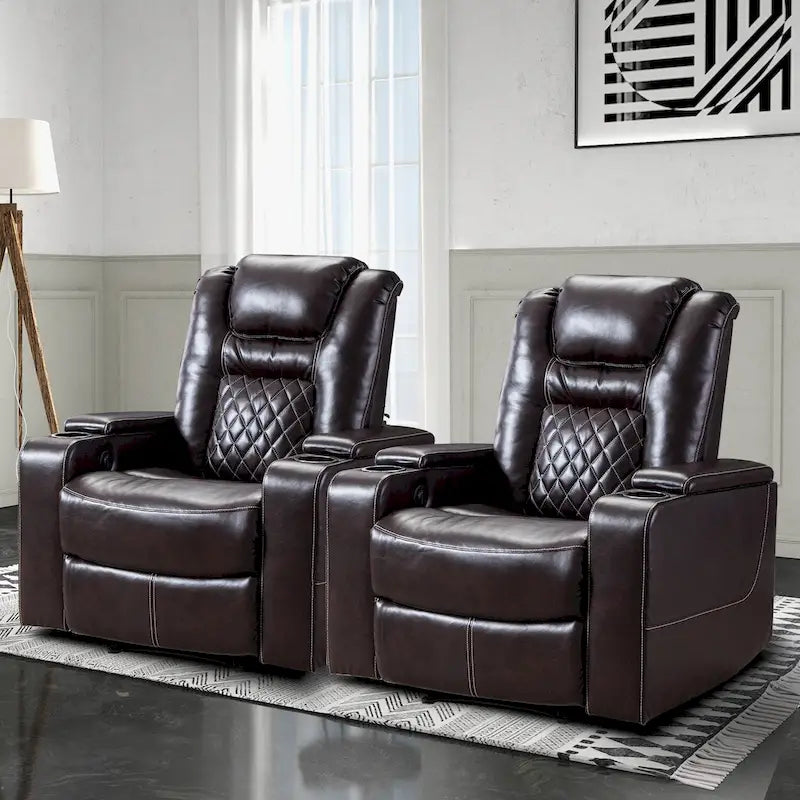 Breathable Leather Home Theater Seating with with USB Ports and Cup Holders