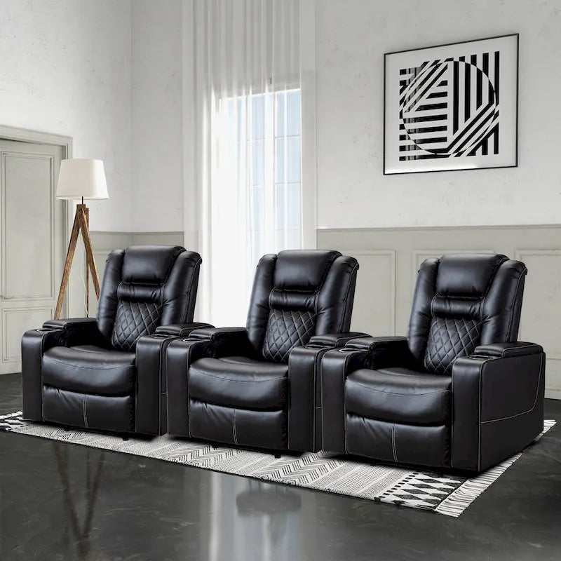 Breathable Leather Home Theater Seating with with USB Ports and Cup Holders