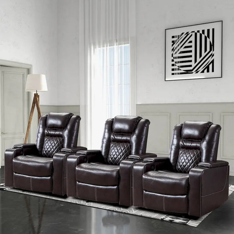 Breathable Leather Home Theater Seating with with USB Ports and Cup Holders