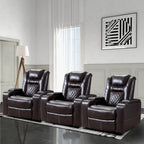 Breathable Leather Home Theater Seating with with USB Ports and Cup Holders