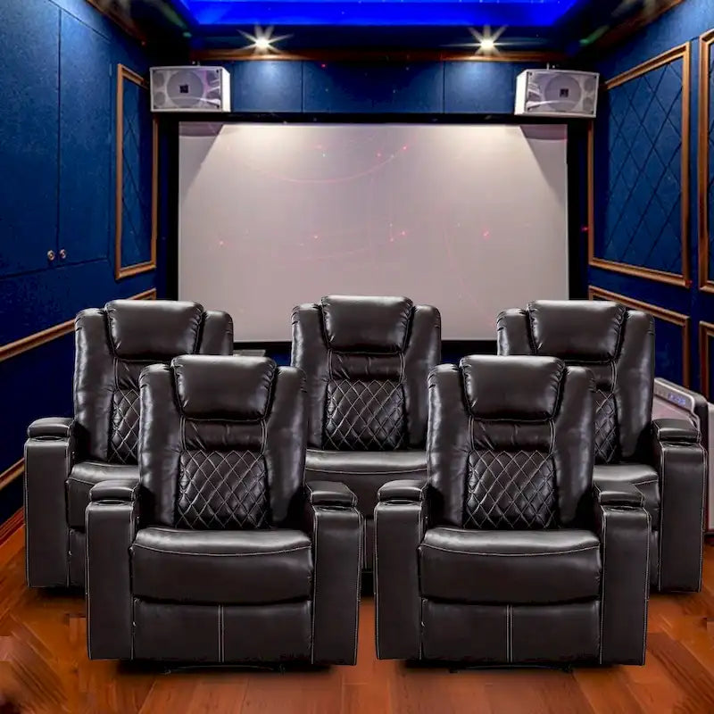 Breathable Leather Home Theater Seating with with USB Ports and Cup Holders