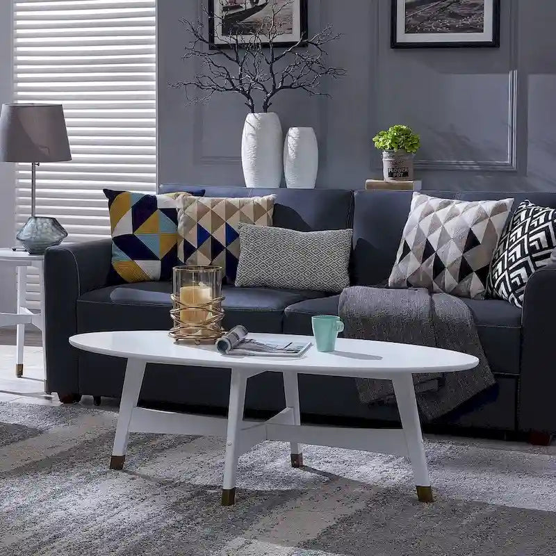 SEI Furniture Rhoda Mid Century Modern Oval Wood Coffee Table