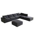 160 in. Free Combination Overstuffed Down Filled Comfort Linen U-shape 6-Seat Sofa Modular Sectional with Ottoman
