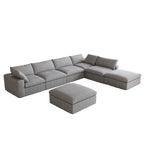 160 in. Free Combination Overstuffed Down Filled Comfort Linen U-shape 6-Seat Sofa Modular Sectional with Ottoman