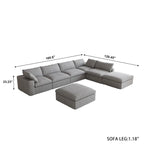 160 in. Free Combination Overstuffed Down Filled Comfort Linen U-shape 6-Seat Sofa Modular Sectional with Ottoman