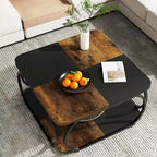 Square 2-Tier Coffee Table with Storage Shelf, 39 inches Low Farmhouse Wood Coffee Table for Modern Living Room