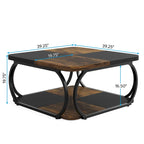 Square 2-Tier Coffee Table with Storage Shelf, 39 inches Low Farmhouse Wood Coffee Table for Modern Living Room