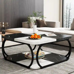 Square 2-Tier Coffee Table with Storage Shelf, 39 inches Low Farmhouse Wood Coffee Table for Modern Living Room