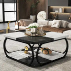 Square 2-Tier Coffee Table with Storage Shelf, 39 inches Low Farmhouse Wood Coffee Table for Modern Living Room