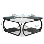 Square 2-Tier Coffee Table with Storage Shelf, 39 inches Low Farmhouse Wood Coffee Table for Modern Living Room