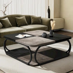 Square 2-Tier Coffee Table with Storage Shelf, 39 inches Low Farmhouse Wood Coffee Table for Modern Living Room