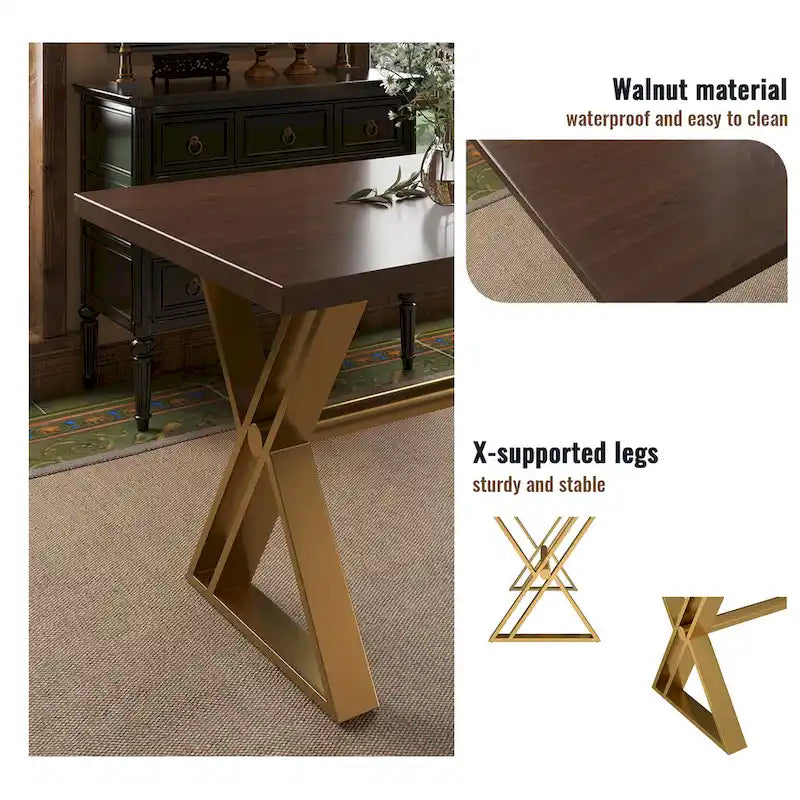 7-Piece Clihome Walut Wood Dining Table with Velvet Chair Dining Chair