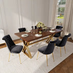 7-Piece Clihome Walut Wood Dining Table with Velvet Chair Dining Chair