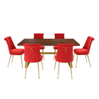 7-Piece Clihome Walut Wood Dining Table with Velvet Chair Dining Chair