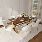 7-Piece Clihome Walut Wood Dining Table with Velvet Chair Dining Chair